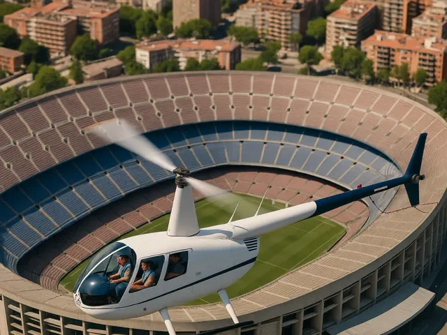 Aerial view over Barcelona during the Barça Sky Tour helicopter flight