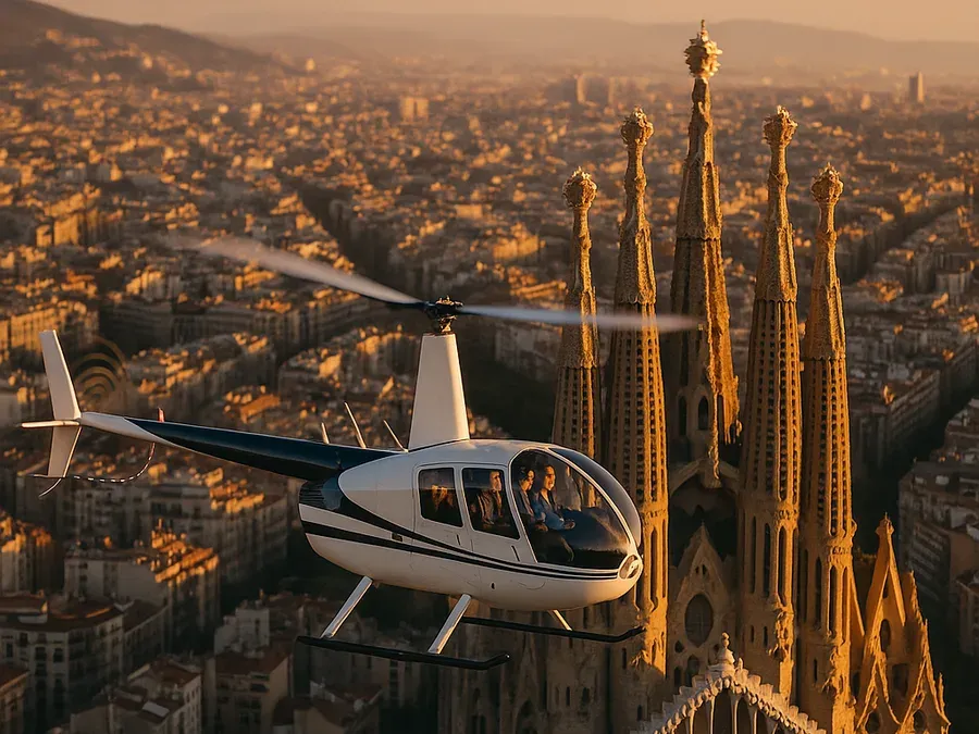Aerial view over Barcelona during the Barcelona Sky Tour helicopter flight