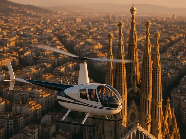 Aerial view over Barcelona during the Barcelona Sky Tour helicopter flight